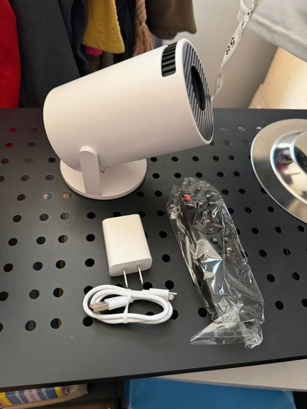 White Home Projector with Remote and USB Charger